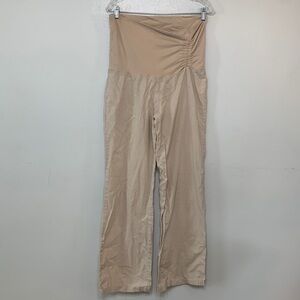 Vanity Cream Boho Beachy Pull On High Waisted Linen blend Wide Leg Pants Size L
